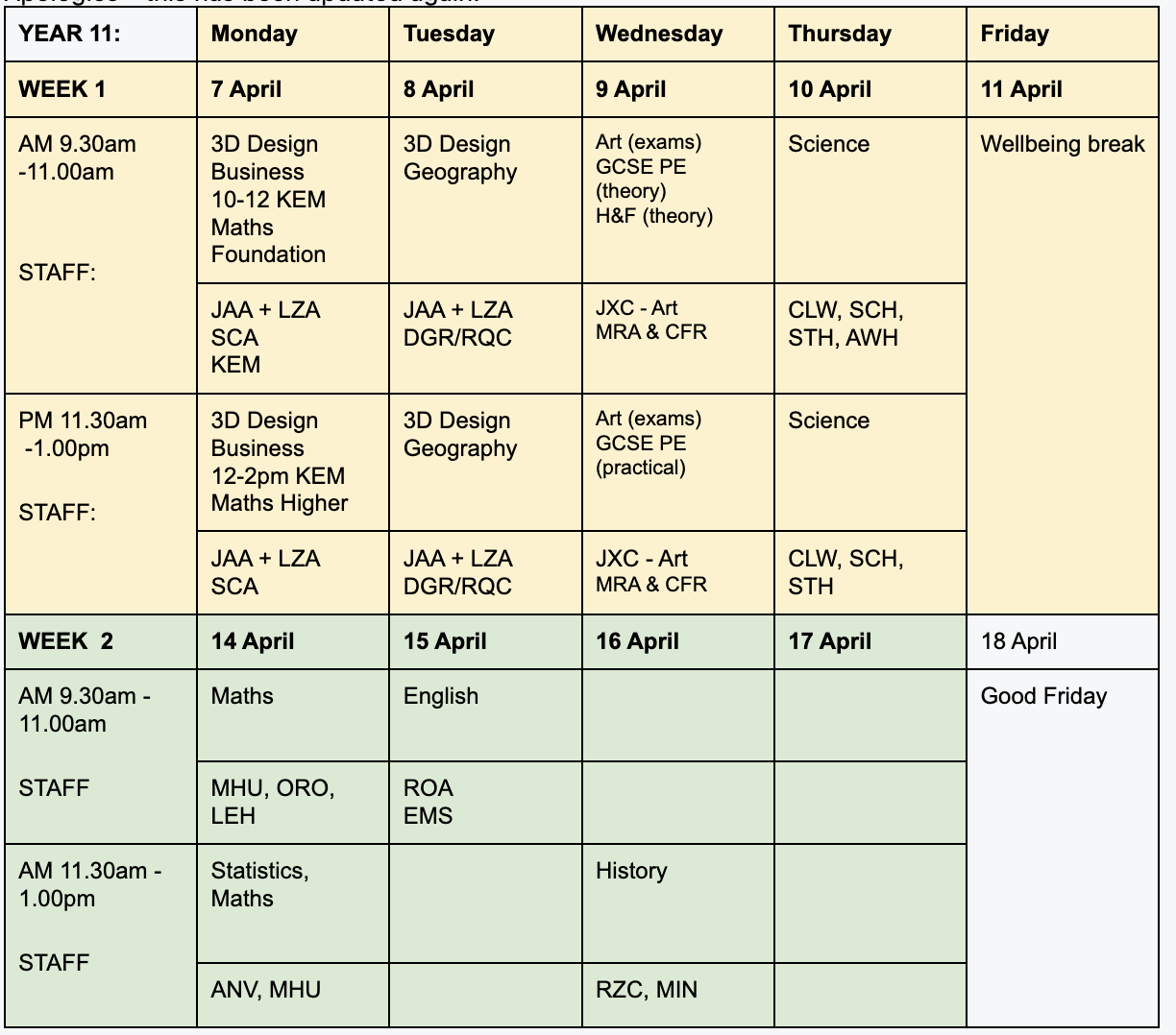 Year 11 easter revision sessions